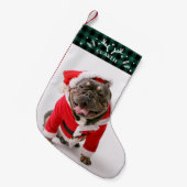 Rustiek Groen Plakken Custom Foto Huisdier Hond Kleine Kerstsok (Voorkant (Hangend))