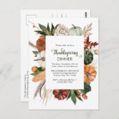 Rustiek Groen Pompoen Thanksgiving Diner Invite Briefkaart (Voorkant / Achterkant)