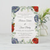 Rustiek groen Rood & Blauw Bloemen bruiloft Kaart (Staand voorkant)