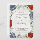 Rustiek groen Rood & Blauw Bloemen bruiloft Kaart (Voorkant)