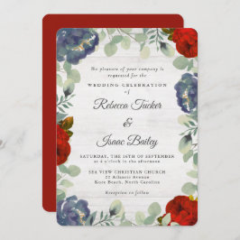 Rustiek groen Rood & Blauw Bloemen bruiloft Kaart