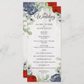 Rustiek groen Rood Blauw Bloemen Trouwprogramma Programmakaart (Voorkant / Achterkant)