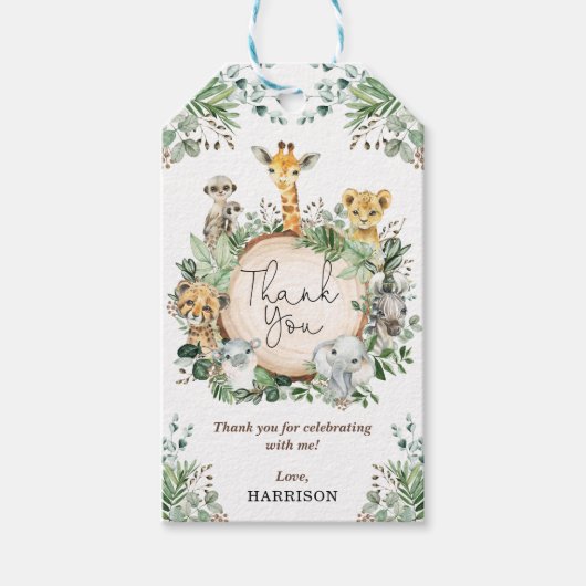 Rustiek groen Safari Oerwoud Dieren Dank u Cadeaulabel (Voorkant)