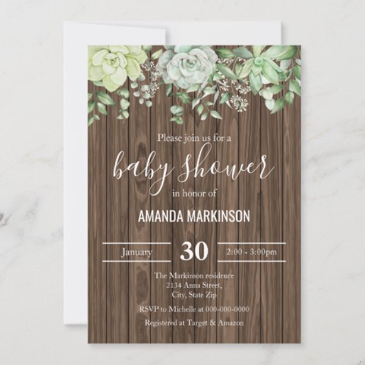 Rustiek Groen Succulent Modern Baby shower Kaart (Voorkant)