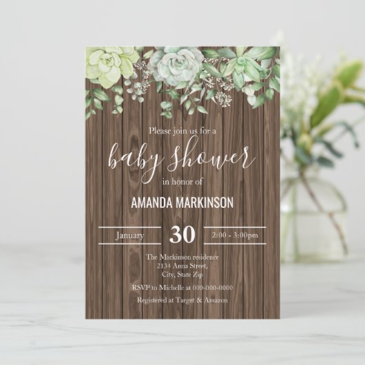 Rustiek Groen Succulent Modern Baby shower Kaart (Staand voorkant)