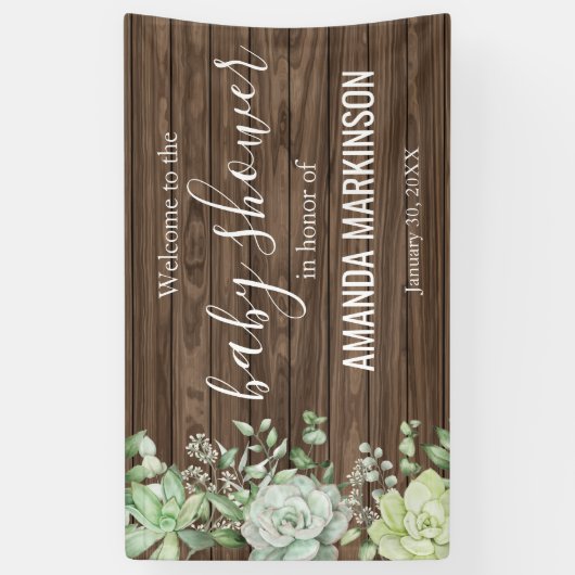 Rustiek Groen Succulent Modern Baby shower Spandoek (Verticaal)