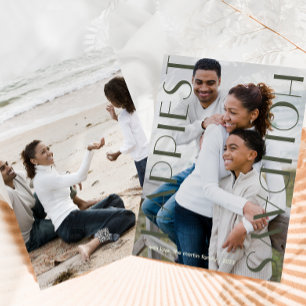 Rustiek Groen Twee foto Gelukkigste Feestdagen Feestdagenkaart