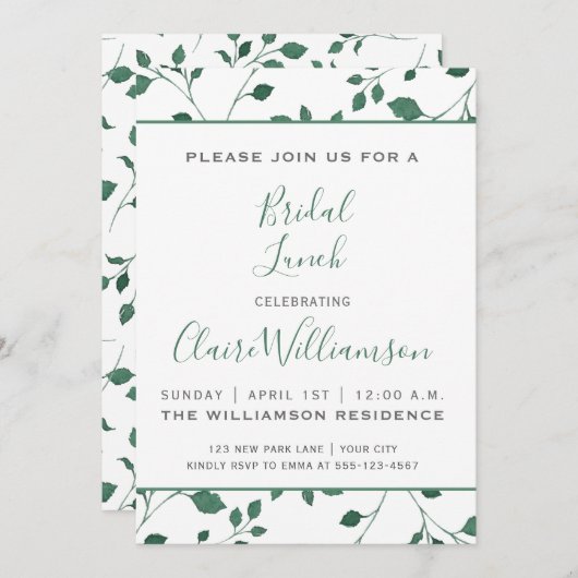 Rustiek groen Waterverf gebladerte | Bruidslunch Kaart (Voorkant / Achterkant)