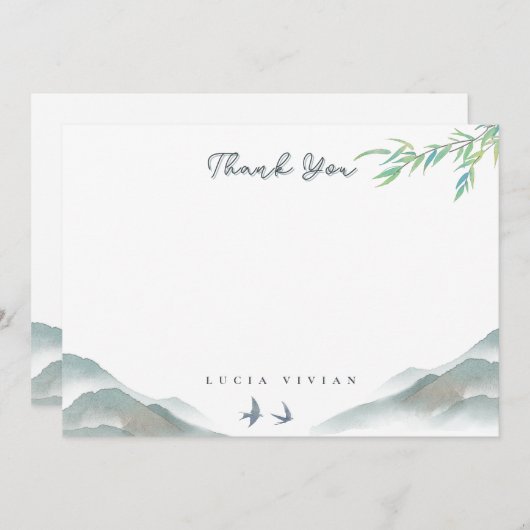 Rustiek groen Waterverf Mountain Blank Bedankkaart (Voorkant / Achterkant)