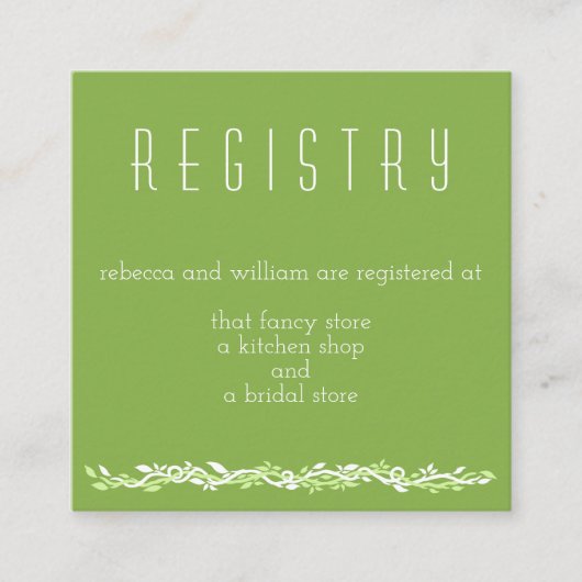 Rustiek groen | Wedding Vine Registry Info Informatiekaartje (Voorkant)