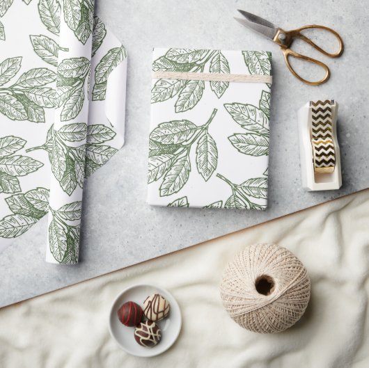 Rustiek groen winter bladeren vakantie inpakpapier (Crafts)