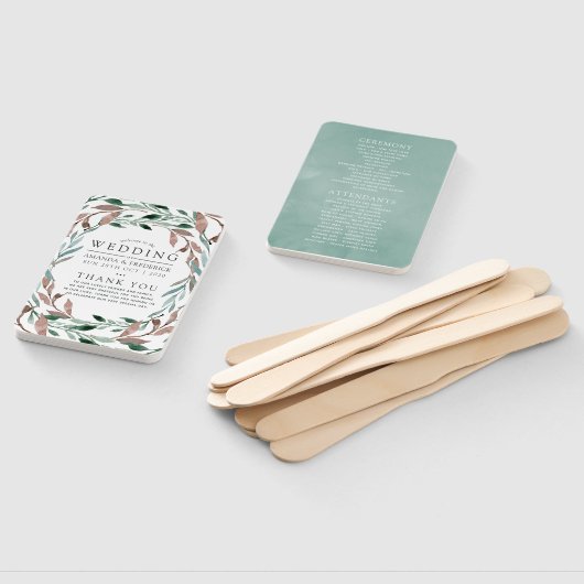 Rustiek groen winter bruiloft programma handwaaier (Niet-gemonteerd)