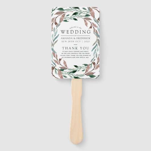 Rustiek groen winter bruiloft programma handwaaier (Voorkant)