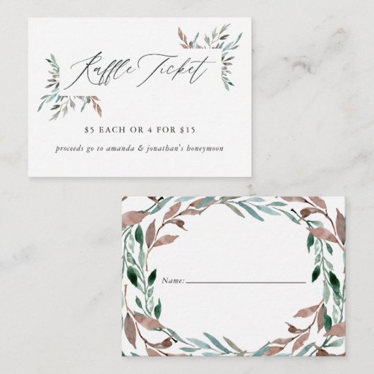 Rustiek groen Winter Vrijgezellenfeest Raffle Tick Informatiekaartje (Voorkant / Achterkant)