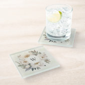 Rustiek groen wit bloemenmonogram bruiloft glazen onderzetter (Schuin)