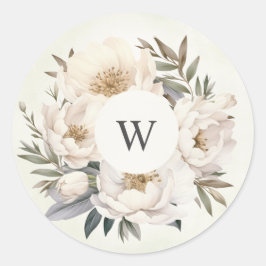 Rustiek groen wit bloemenmonogram bruiloft ronde sticker