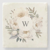 Rustiek groen wit bloemenmonogram bruiloft stenen onderzetter (Voorkant)