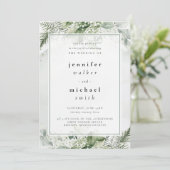 Rustiek groen, wit & groen loof bruiloft kaart (Staand voorkant)