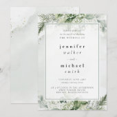 Rustiek groen, wit & groen loof bruiloft kaart (Voorkant / Achterkant)