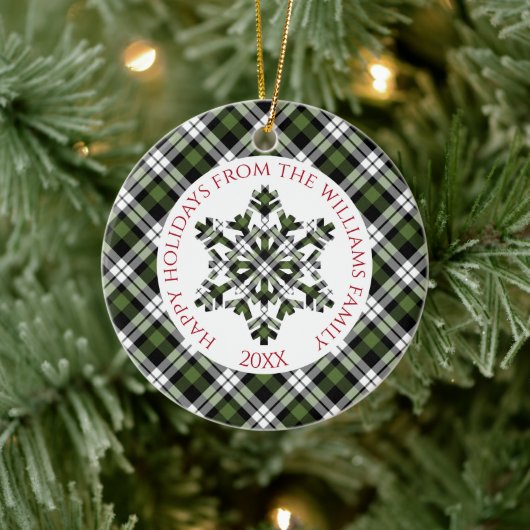 Rustiek Groen Wit Zwart Tartan Controles Sneeuwvlo Keramisch Ornament (Boom)