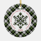 Rustiek Groen Wit Zwart Tartan Controles Sneeuwvlo Keramisch Ornament (Voorkant)