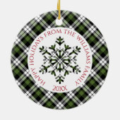 Rustiek Groen Wit Zwart Tartan Controles Sneeuwvlo Keramisch Ornament (Achterkant)