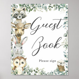 Rustiek groen Woodland Animals Baby Gastenboek Poster