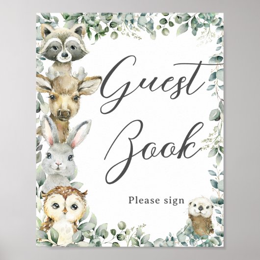 Rustiek groen Woodland Animals Baby Gastenboek Poster (Voorkant)