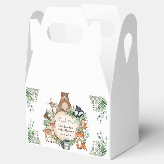 Rustiek groen Woodland Animals Baby Verjaardag Bedankdoosjes (Geopend)