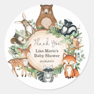 Rustiek groen Woodland Animals Baby Verjaardag Ronde Sticker