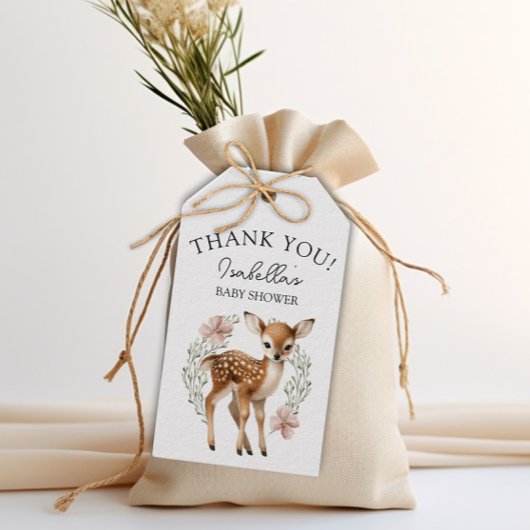 Rustiek groen Woodland Baby shower Dank u Cadeaulabel