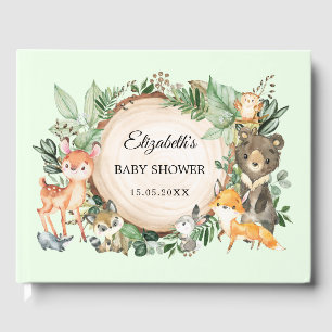 Rustiek groen Woodland Dieren Baby shower Gastenboek