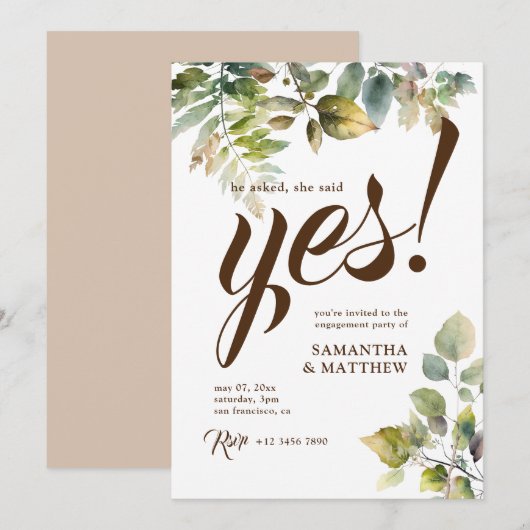 Rustiek groen zei ze ja verlovingsfeest kaart (Voorkant / Achterkant)