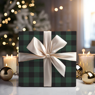 Rustiek groen & zwart Buffalo Plaid Vakantie Cadeaupapier