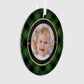 Rustiek Groen Zwart Plaid Eerste Grootouders Foto Ornament (voorkant)