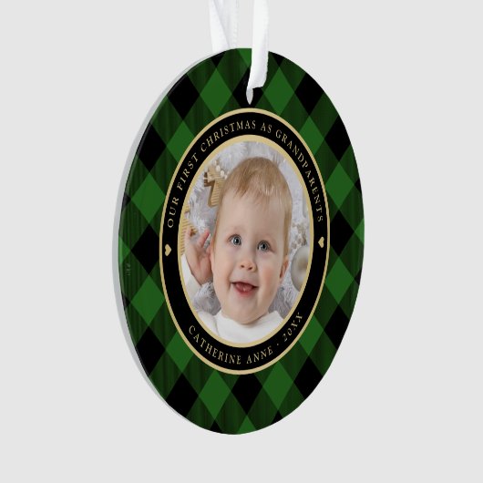 Rustiek Groen Zwart Plaid Eerste Grootouders Foto Ornament (voorkant)