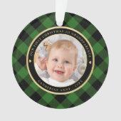 Rustiek Groen Zwart Plaid Eerste Grootouders Foto Ornament (voorkant)