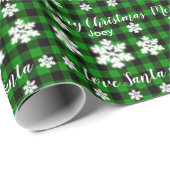 Rustiek groen zwart plaid met sneeuwvlok detail cadeaupapier (Rol Hoek)