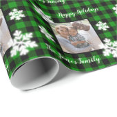 Rustiek groen zwart plaid met sneeuwvlok detail wr cadeaupapier (Rol Hoek)