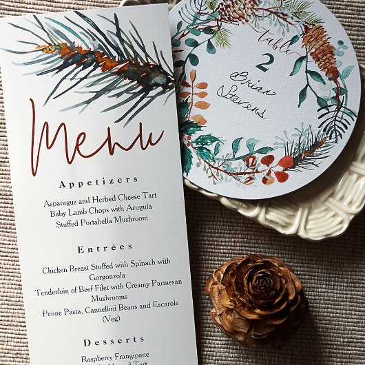 Rustiek Groene Pijnnaalden Receptie Diner Menu Kaart