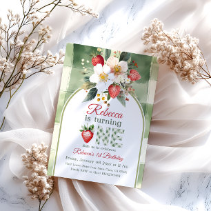 Rustiek groene rode aardbeienbes eerste verjaardag kaart