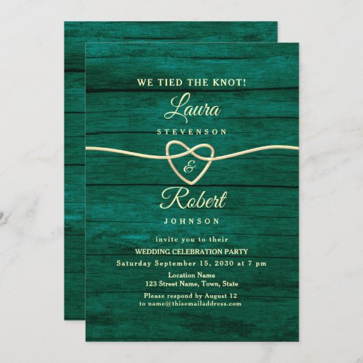 Rustiek Groene Touw Hart bruiloft receptie Kaart (Voorkant / Achterkant)