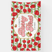 Rustiek Groene Witte Strepen Berry Eerste Verjaard Spandoek (Verticaal)