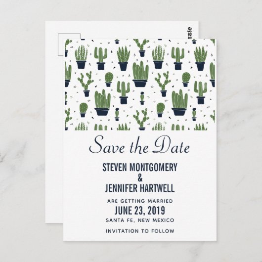 Rustiek Groene Woestijn Cactus Patroon Save the Da Briefkaart (Voorkant / Achterkant)