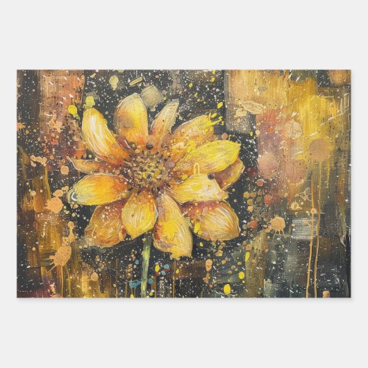 Rustiek Grunge Goud Roze Abstract Bloemen Decoupag Inpakpapier Vel (Voorkant)