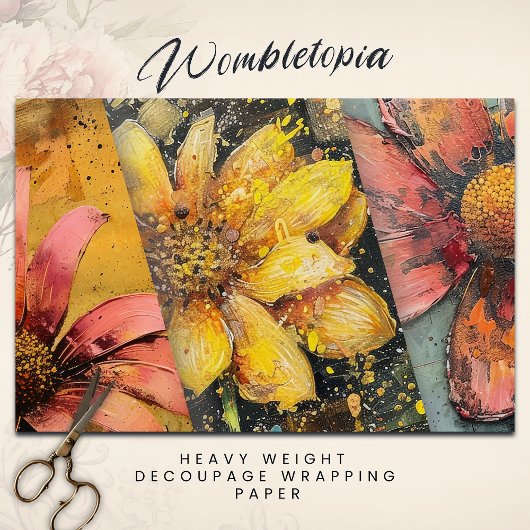 Rustiek Grunge Goud Roze Abstract Bloemen Decoupag Inpakpapier Vel