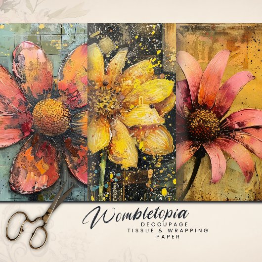 Rustiek Grunge Goud Roze Abstract Bloemen Decoupag Inpakpapier Vel