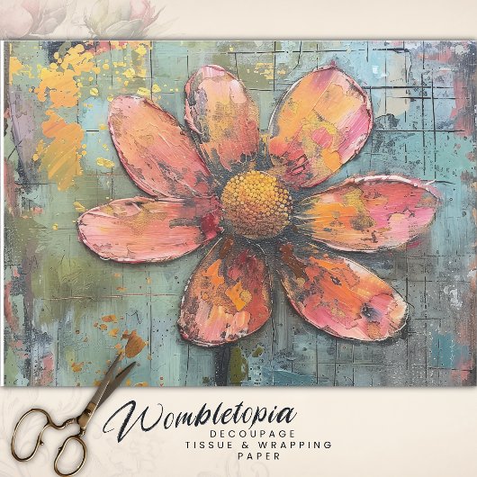 Rustiek Grunge Roze Daisy Abstract Bloemen Decoupa Tissuepapier