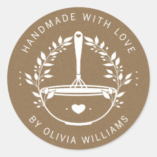 Rustiek handgemaakt met liefde bakkerij gebak bedr ronde sticker