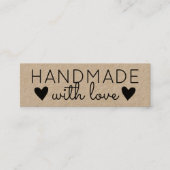 Rustiek handgemaakt met liefde zwarte harten kraft mini visitekaartje (Voorkant)